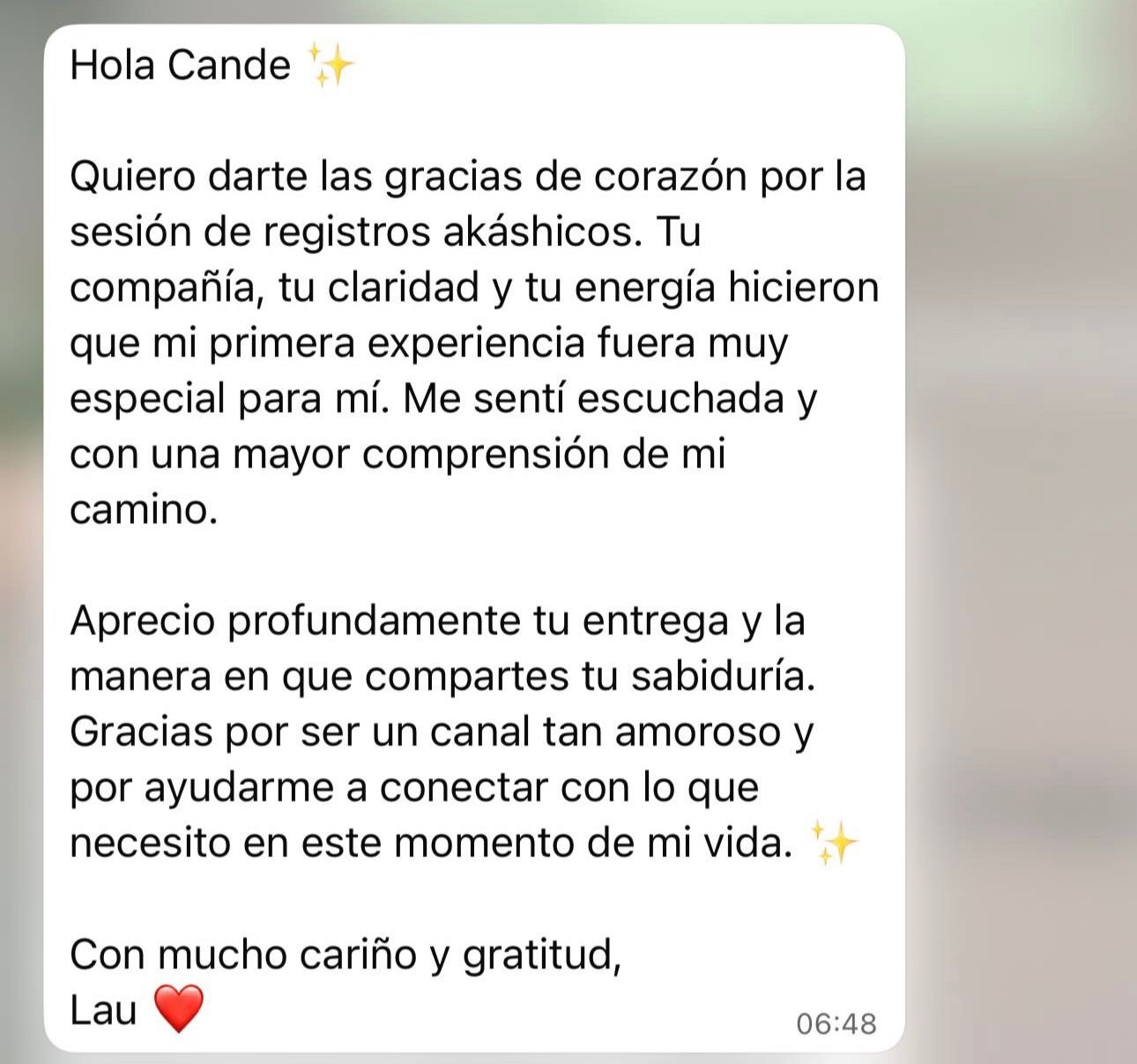 Mensaje de clienta